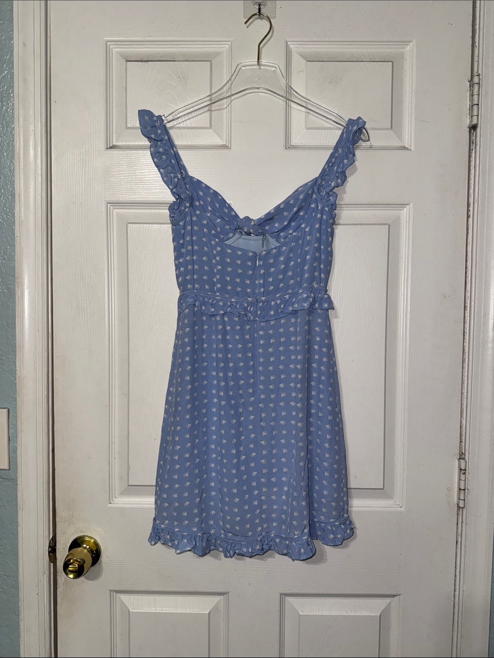 For Love & Lemons Sweetheart Mini Dress Light Blue Heart Print Size XS - Picture 5 of 8